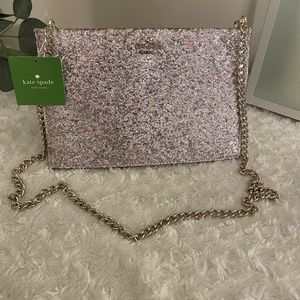 Kate Spade Pink Glitter Clutch with Gold Chain